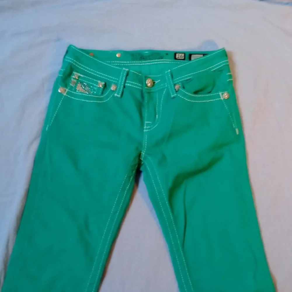 Miss Me Turquoise Denim Jeans 16 Youth - Picture 11 of 14